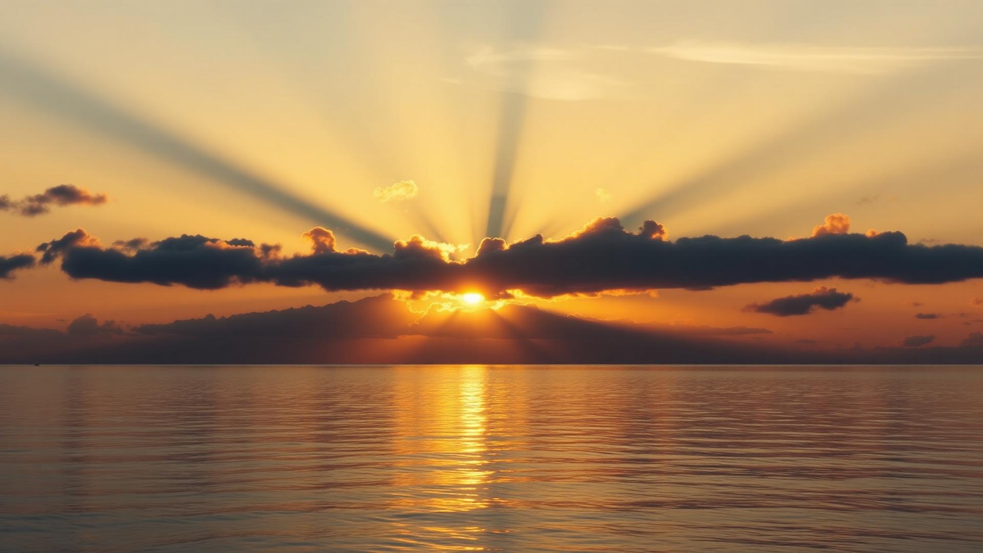 Golden sunrise over calm water